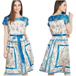 ModCloth Sunlit Reverie Blue Floral Satin A-Line Dress